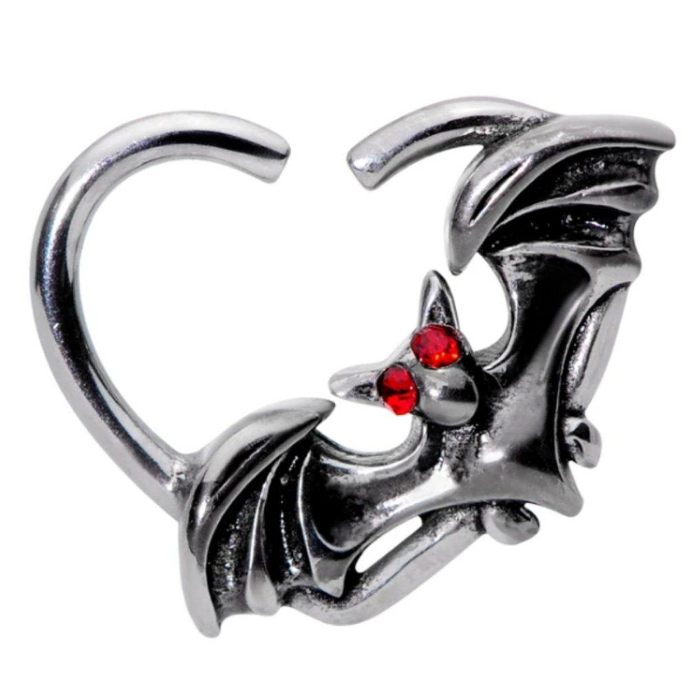 Body Candy Red Gem Bat Left Heart Daith Ring
